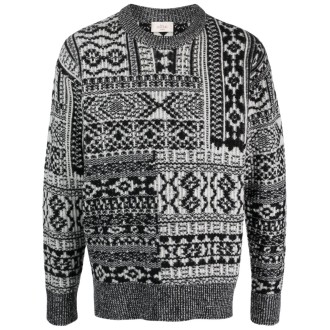 ALTEA maglione in lana vergine fair isle nera e grigio scuro