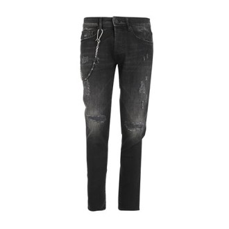 Jeans di Tramarossa, da uomo, colore nero. Modello slim, caratterizzato da cinque tasche. Dettagli slavati ed effetto destroyed. Chiusura con zip e bottone.  Passanti per cintura. Catena laterale. Vestibilità slim. 