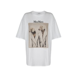 T-shirt TACCO, di Max Mara, da donna, colore bianco. Modello oversize, realizzata in morbido jersey di puro cotone, con scollo a giro e maniche corte. In occasione del 