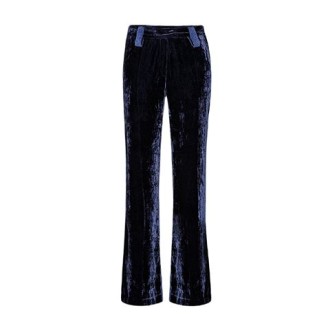 Pantalone di Forte_Forte, da donna, colore blu. Modello in un velluto liscio. Vita alta, fondo zampa. 