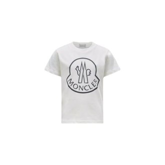 T-shirt girocollo di Moncler realizzata in jersey di colore bianco maniche corte con grande stampa logata sul davanti.   