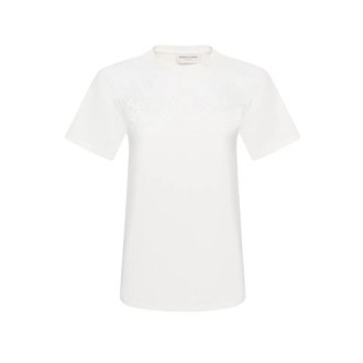 T-shirt di Ermanno Firenze, da donna, colore bianco. Modello girocollo e maniche corte. Tinta unita con inserti in pizzo a contrasto. Vestibilità regolare. 