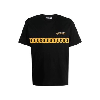 T-shirt di Versace da uomo, colore nero. Modello girocollo e maniche corte. Stampa catena a contrasto. 