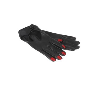 Guanto di Vivetta, da donna, colore nero. Realizzati in pelle con dettaglio unghie ricamate colore rosso e taglio cuore. 