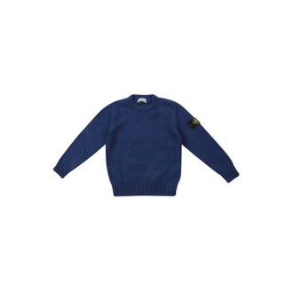Maglione di Stone Island da bambino, color bluette. Modello girocollo, con fondo e polsi a costine e logo applicato. 