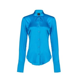 Camicia CRIMINALE, di Pinko, da donna, colore blu. Modello stretch, in satin. Caratterizzato da colletto e chiusura con bottoni. Polsini con bottone. Vestibilità regolare.   