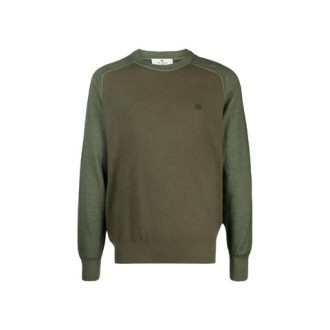 Maglione di Etro, da uomo, color verde. Modello girocollo in lana vergine, caratterizzato da logo sul petto ricamato tono su tono. 