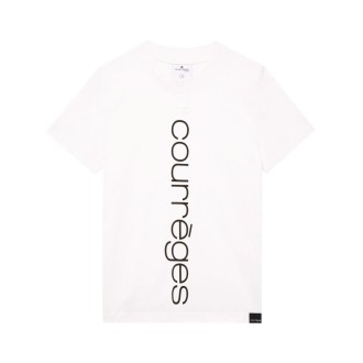 COURRÈGES t-shirt bianca in cotone e jersey con logo Courrèges ricamato nero