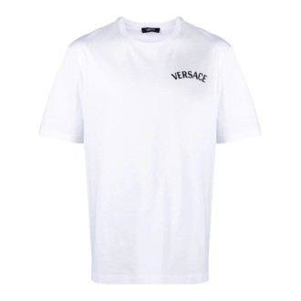 Versace `Versace` Embroidery And `Versace Milano` Stamp Print T-Shirt