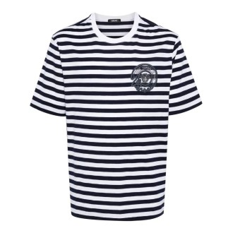 Versace `Versace Nautical Emblem` Embroidery Striped T-Shirt