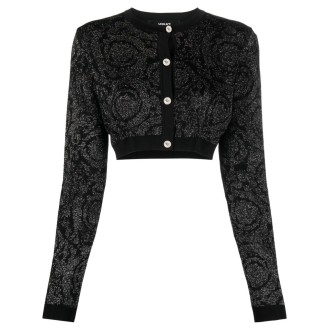 Versace `Barocco Texture` Knit Cropped Cardigan