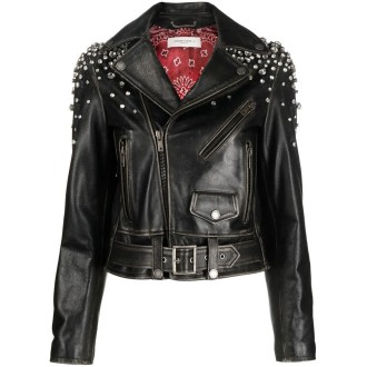 Golden Goose `Golden` Leather Jacket With Crystals Stones