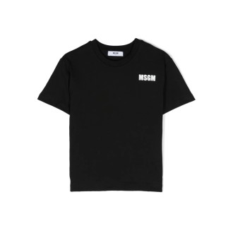 MSGM KIDS T-Shirt Nera Con Logo Fronte e Retro