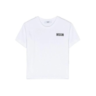 MSGM KIDS T-Shirt Bianca Con Logo Fronte e Retro