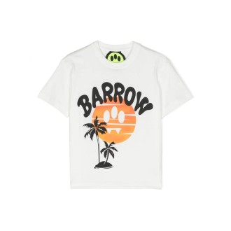 BARROW KIDS T-Shirt Bianca Con Logo e Grafica Palm