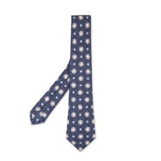 KITON Cravatta Blu Navy Con Pattern A Fiori