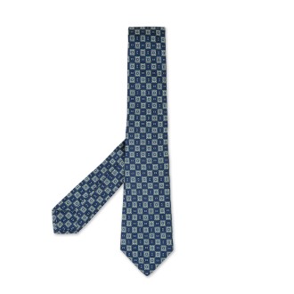KITON Cravatta Blu e Verde Con Micro Pattern Geometrico