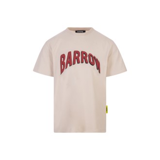 BARROW T-Shirt Tortora Con Stampa Fronte e Retro