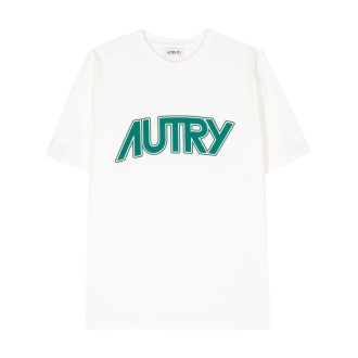 AUTRY t.shirt bianca in cotone e morbido e jersey con logo Autry verde