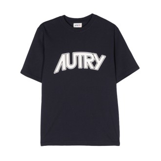 AUTRY t.shirt nera in cotone e morbido e jersey con logo Autry bianco