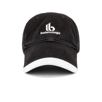 BALENCIAGA cappello in denin di cotone nero con logo Balenciaga bianco