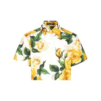 Dolce & Gabbana `Flowering` Cropped Short Sleeve Shirt
