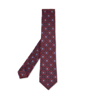 Cravatta Blu Scuro Con Pattern Maiolica Rosso