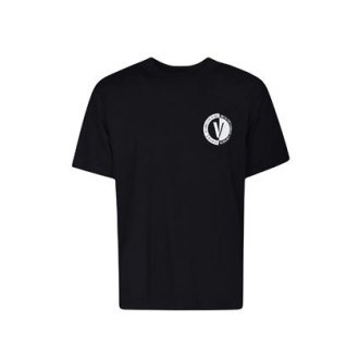 T-shirt di Versace, da uomo, colore nero. Modello girocollo e maniche corte. Logo a contrasto nel petto. 