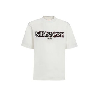 T-shirt di Missoni, da uomo, colore bianco. Modello a maniche corte, caratterizzato da scritta logo in fantasia multicolor. Scollo rotondo. Vestibilità regolare. 