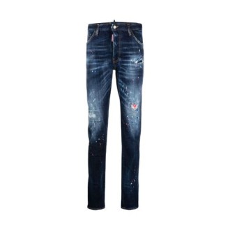 Jeans skinny Cool Guy colore in denim elasticizzato effetto vissuto e sbiaditodettaglio effetto vernice , applicazione posteriore con logo , chiusura frontale con bottoni e zip. 