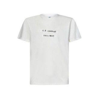 T-shirt di C.P Company, da uomo, colore bianco. Modello girocollo e maniche corte. Scritta della parte frontale e stampa su retro. 