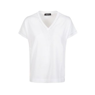 T-shirt di Fabiana Filippi, da donna, colore bianco. Modello scollo a V e maniche corte con profili lurex. Tinta unita. 