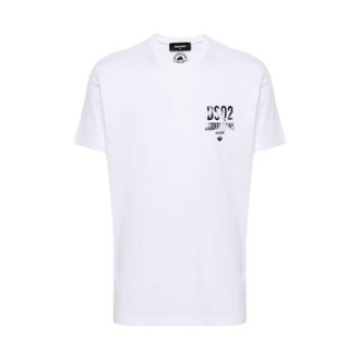 T-shirt con stampa in jersey di cotone bianco, stampa logo petto , girocollo , maniche corte e orlo dritto.  
