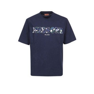 T-shirt di Missoni, da uomo, colore blu navy. Modello a maniche corte, caratterizzato da scritta logo in fantasia multicolor. Scollo rotondo. Vestibilità regolare. 