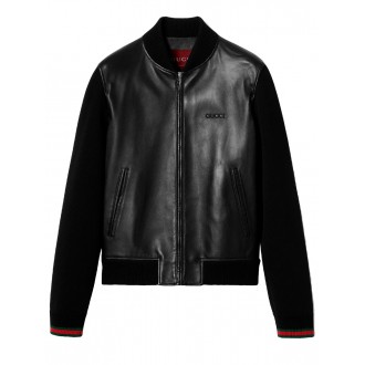 Gucci Leather Bomber Jacket With Knit Parts