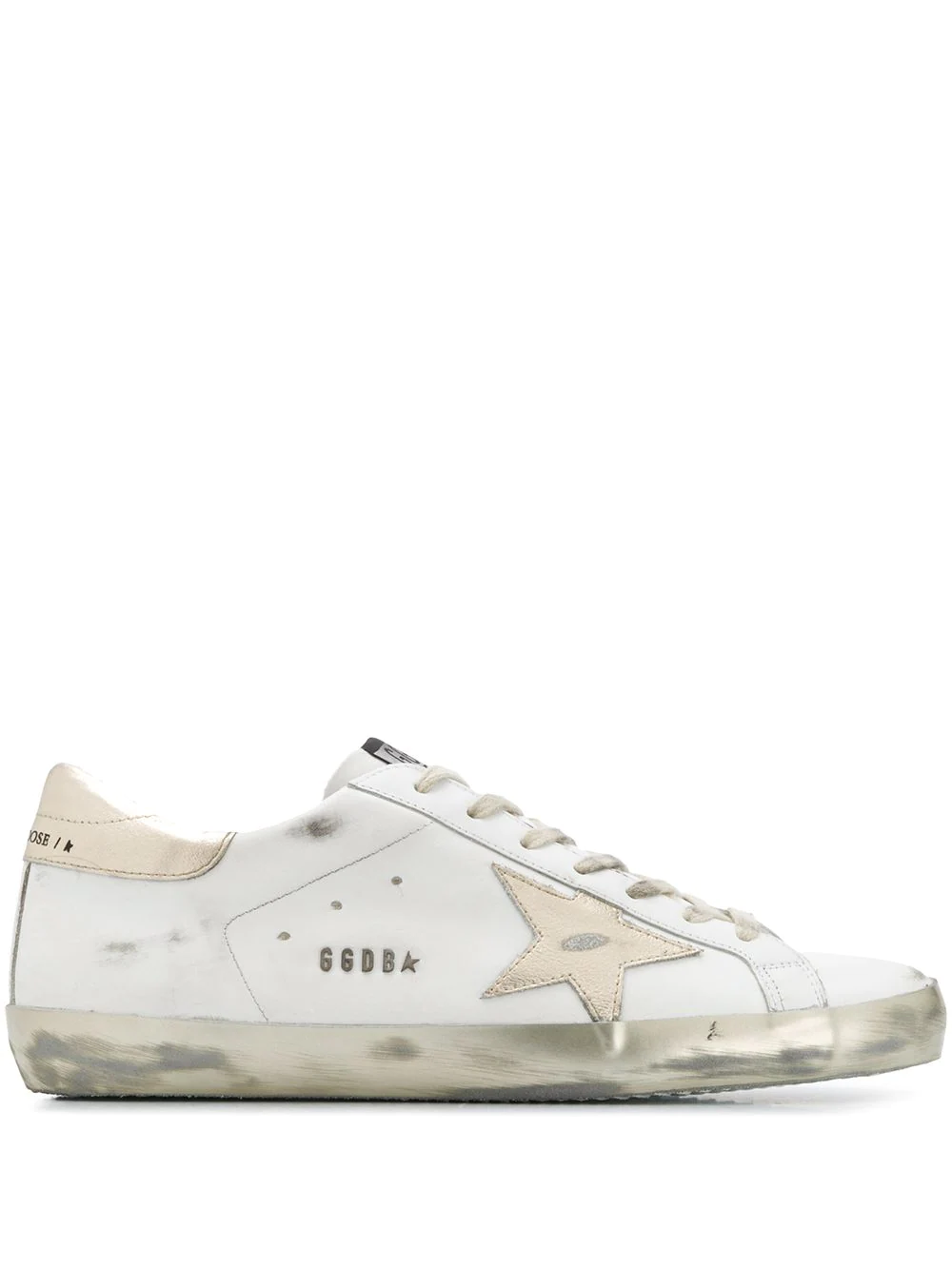 Golden Goose Man White Super Star Sneakers With Gold Laminated Spoiler And Star Shopenauer