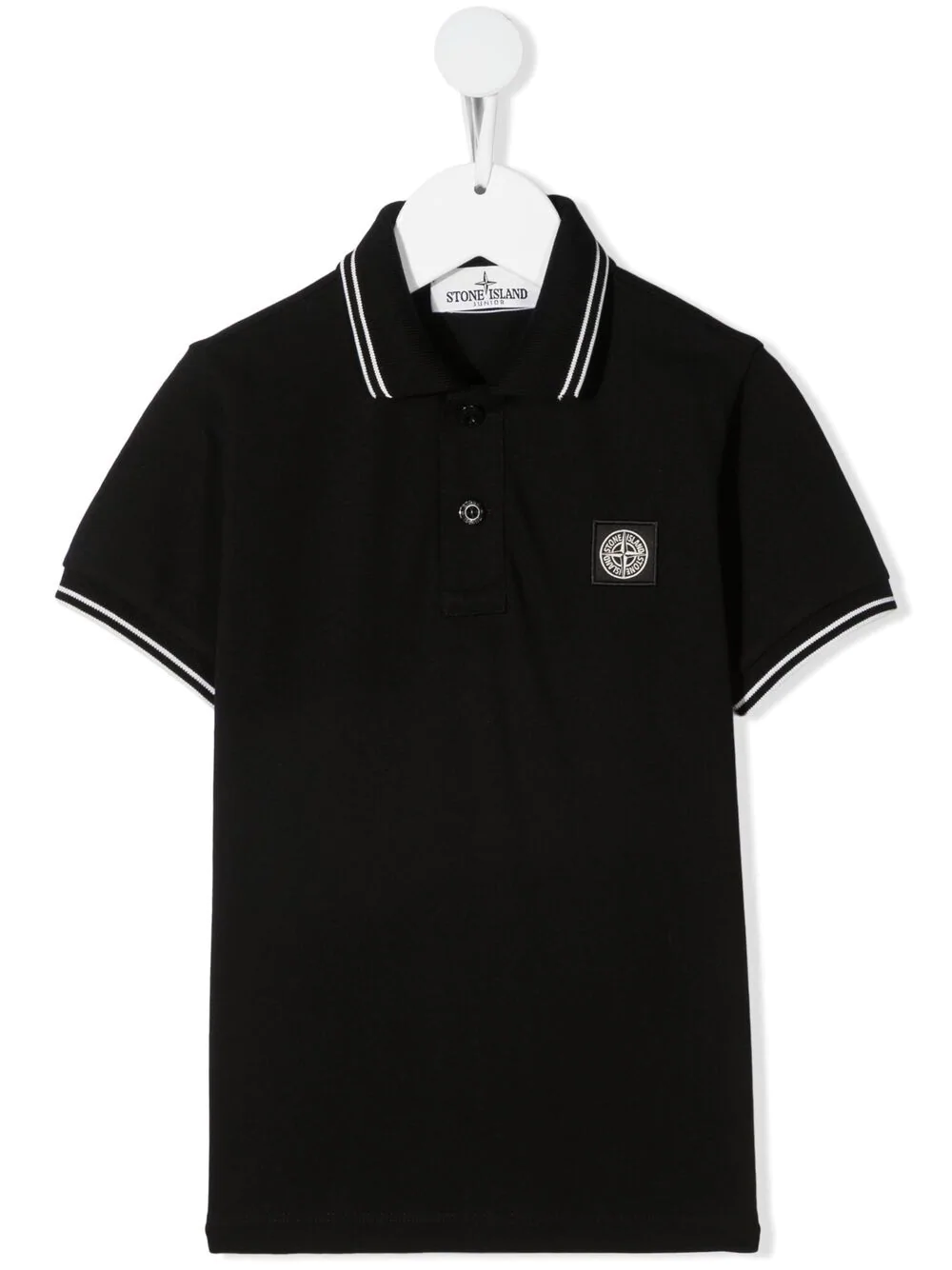 STONE ISLAND JUNIOR Black Kid Polo Shirt With Contrast Stripes