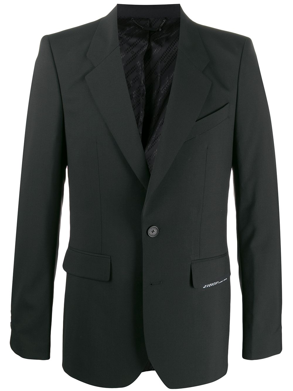 GIVENCHY giacca di lana nera a due bottoni con taschino logato Givenchy in bianco