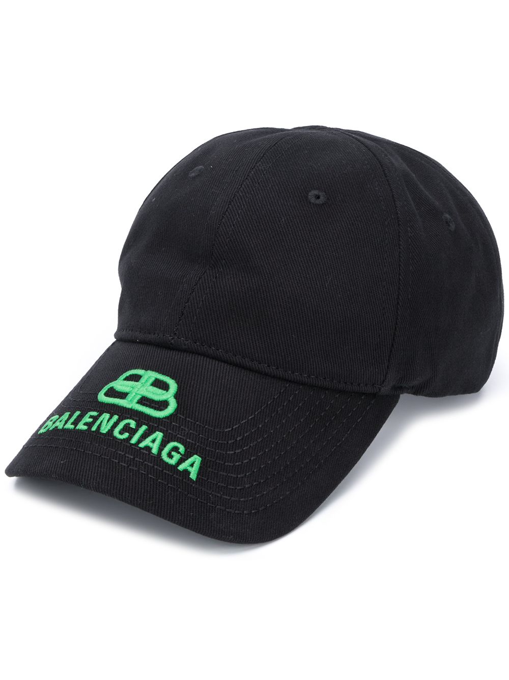 BALENCIAGA Cappellino da baseball in cotone nero con logo Balenciaga verde ricamato