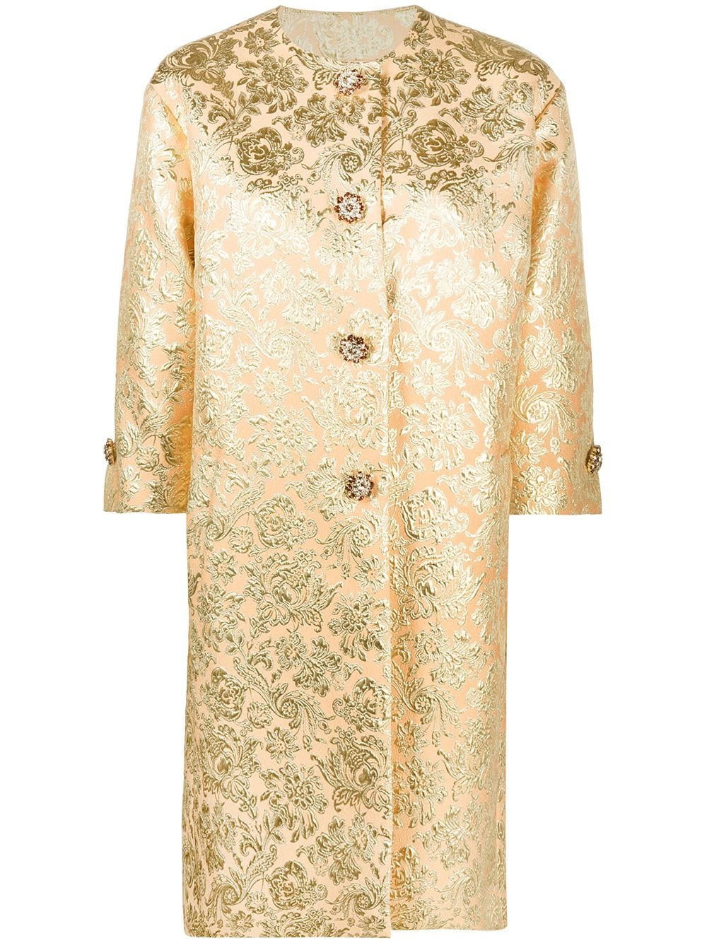 DOLCE & GABBANA Cappotto in jacquard monopetto in misto seta color oro con maniche a mezza lunghezza