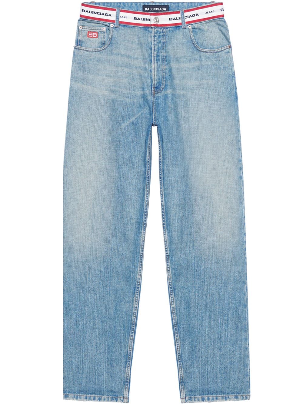 BALENCIAGA Jeans blu in cotone e denim con logo Balenciaga in vita
