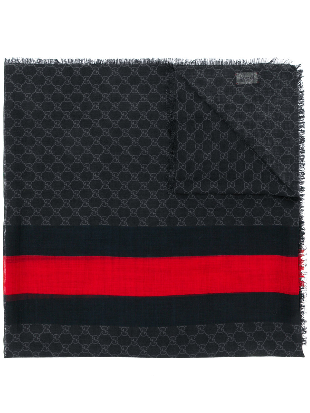 GUCCI sciarpa in garza lana 70x200 nera con banda Gucci Web rossa centrale