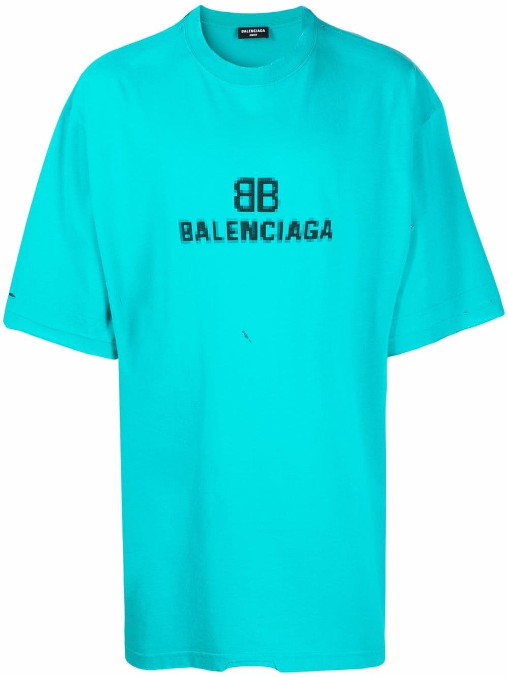 BALENCIAGA T-shirt girocollo in cotone blu con logo Balenciaga