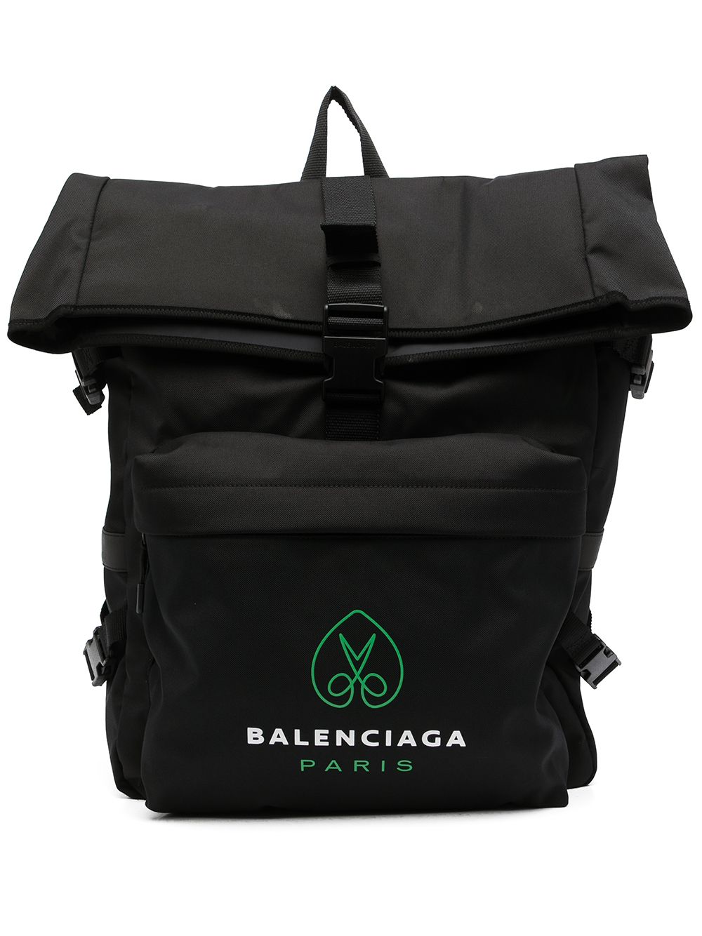 BALENCIAGA Zaino nero in poliammide con stampa logo Balenciaga verde e bianca
