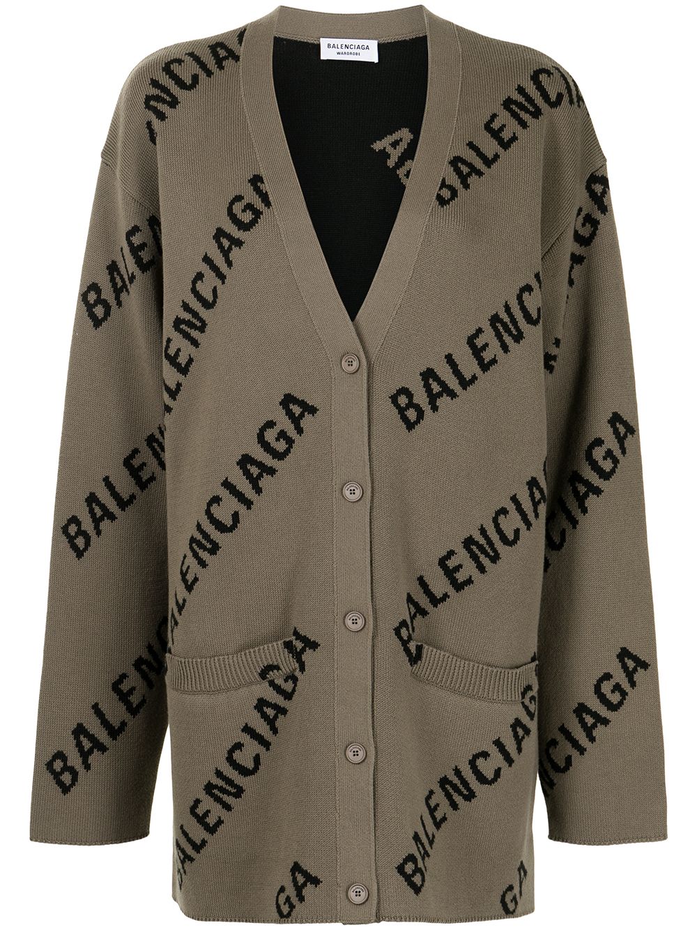 BALENCIAGA Cardigan oversize marrone chiaro in cotone e lana con logo Balenciaga