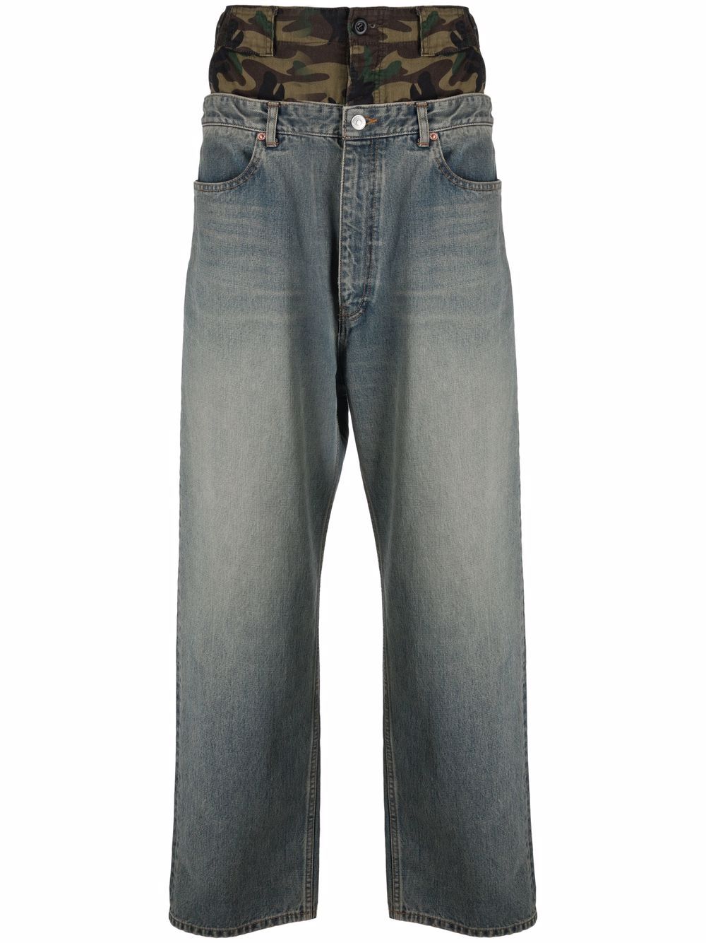 BALENCIAGA Jeans a gamba larga in cotone a strati marrone scuro e blu