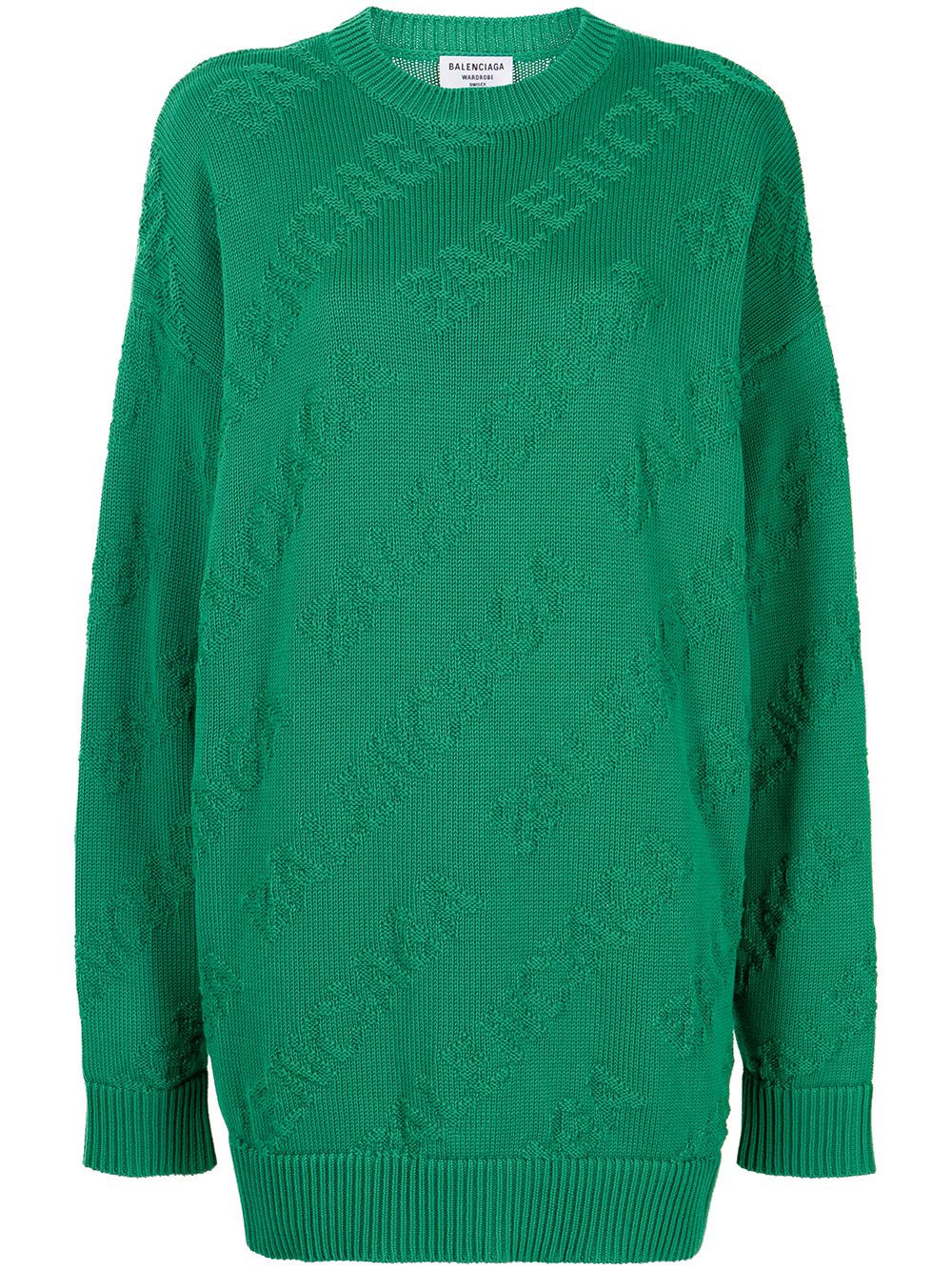 BALENCIAGA Maglione oversize in cotone verde con logo Balenciaga intarsiato