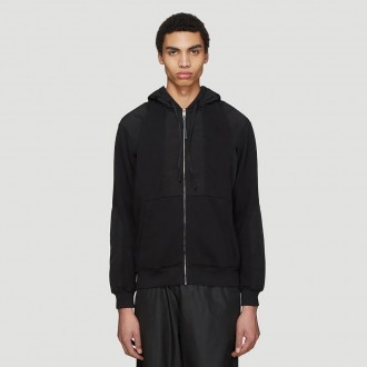 Hooded Multi-Panel Zip Sweater in Black