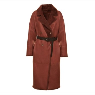 Reversible Shearling Coat, Terracotta Colored