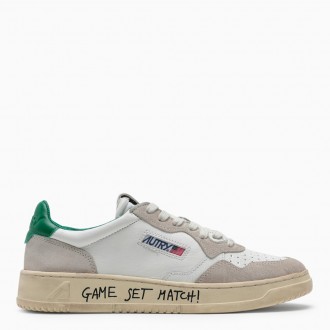 White/Green Leather and Suede Medalist Sneakers